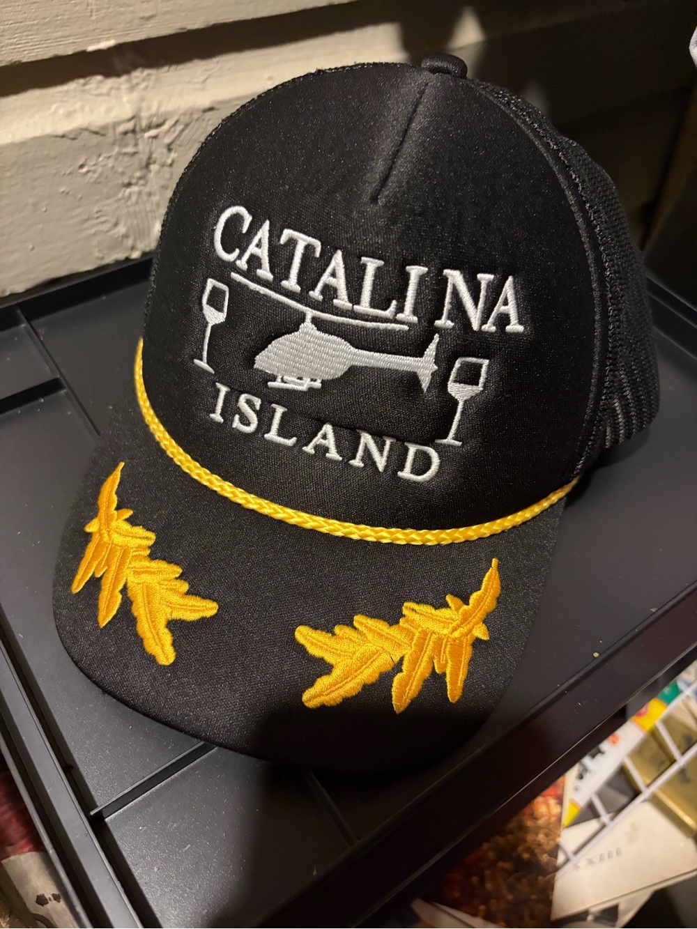 Vintage Catalina Island wine mixer Embroidered Mesh captains cap boat hat